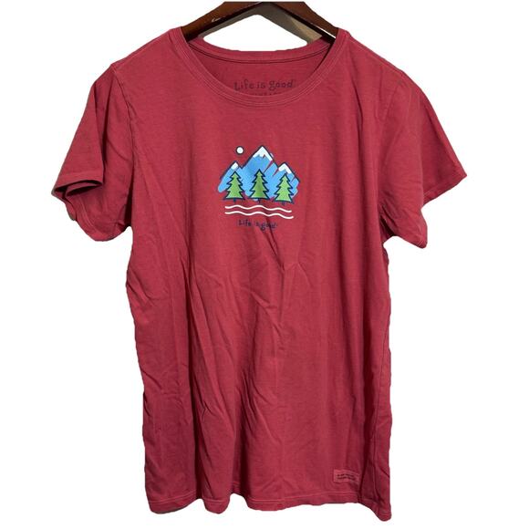 Life Is Good Women’s Vintage Line T-shirt Tee Red Mountains Pine Trees Large - Picture 1 of 6